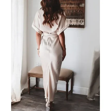 Women's Long Dress Maxi Dress Shirt Dress Casual Dress Summer Dress Stylish Casual Vacation Daily Date Regular Fit Plain Short Sleeve Lapel Black Champagne Red Light Purple Summer Spring - Image 5