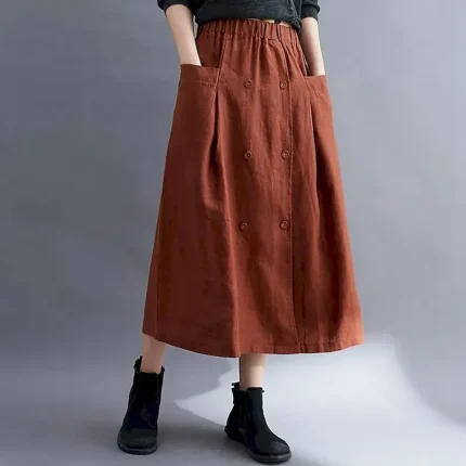 Women's Skirt A Line Long Skirt Linen Skirts coastalgrandmastyle Basic Casual Long Midi Skirts Solid Colored Pocket Split Ends Street Daily Black Brown Green Apricot Spring & Summer Cotton Linen - Image 6