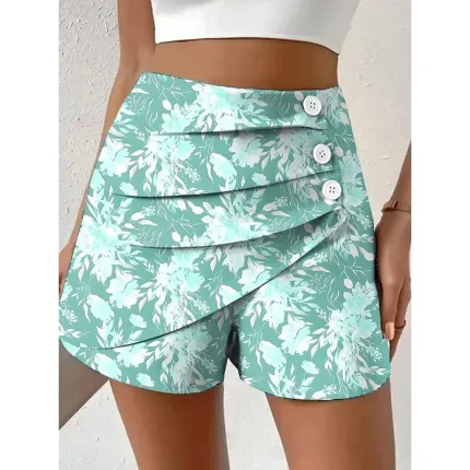 Women's Chinos Shorts Vacation Vintage Ethnic Style Short High Waist Floral Graphic Pleated Micro-elastic Vacation Street Daily Robin's Egg Blue Yellow Red Green Summer Spring Regular Fit - Image 3