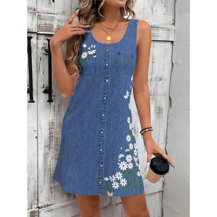Women's Mini Dress Sundress A Line Dress Summer Dress Vacation Casual Daily Regular Fit Floral Graphic Sleeveless U Neck Navy Blue Blue Summer - Image 4