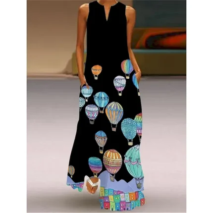 Women's Valentine Dress Tank Dress Floral Butterfly Pocket Print Split Neck Long Dress Maxi Dress Vacation Long Sleeve Summer - Image 3
