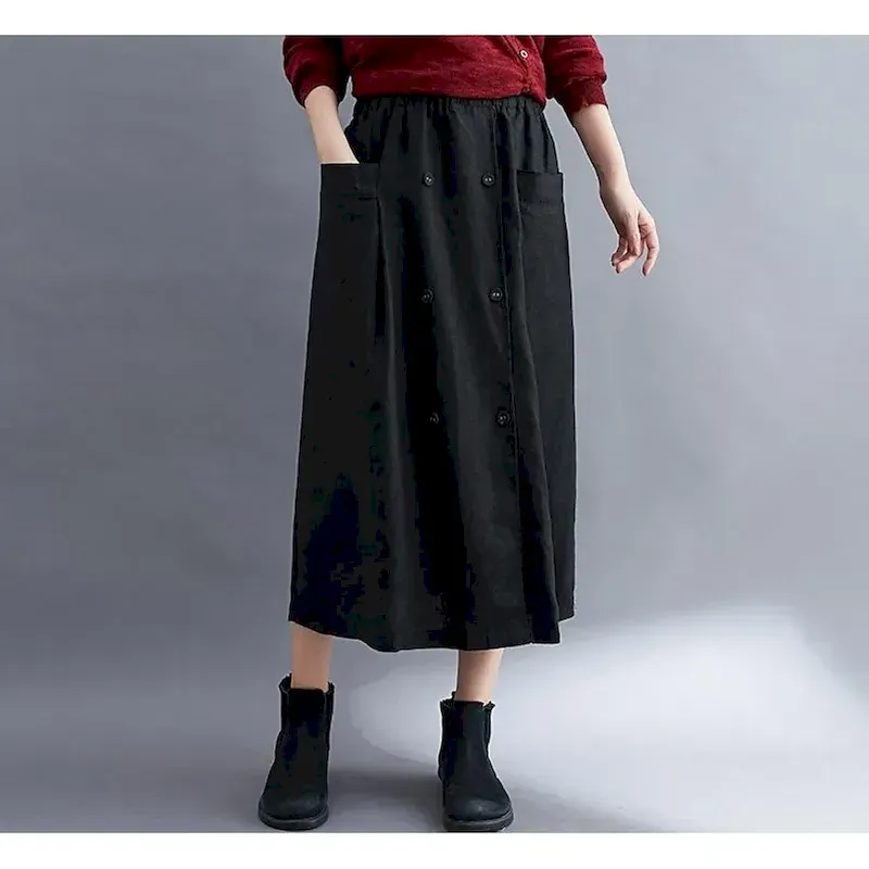zcrxja1676277266321.webp Women's Skirt A Line Long Skirt Linen Skirts coastalgrandmastyle Basic Casual Long Midi Skirts Solid Colored Pocket Split Ends Street Daily Black Brown Green Apricot Spring & Summer Cotton Linen - Image 1