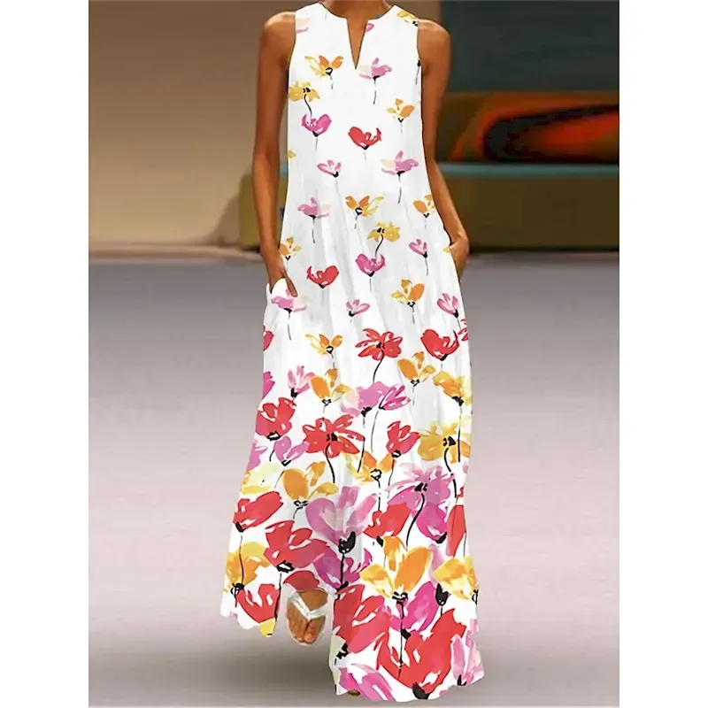 zlqhta1702982846285.webp Women's Valentine Dress Tank Dress Floral Butterfly Pocket Print Split Neck Long Dress Maxi Dress Vacation Long Sleeve Summer - Image 1